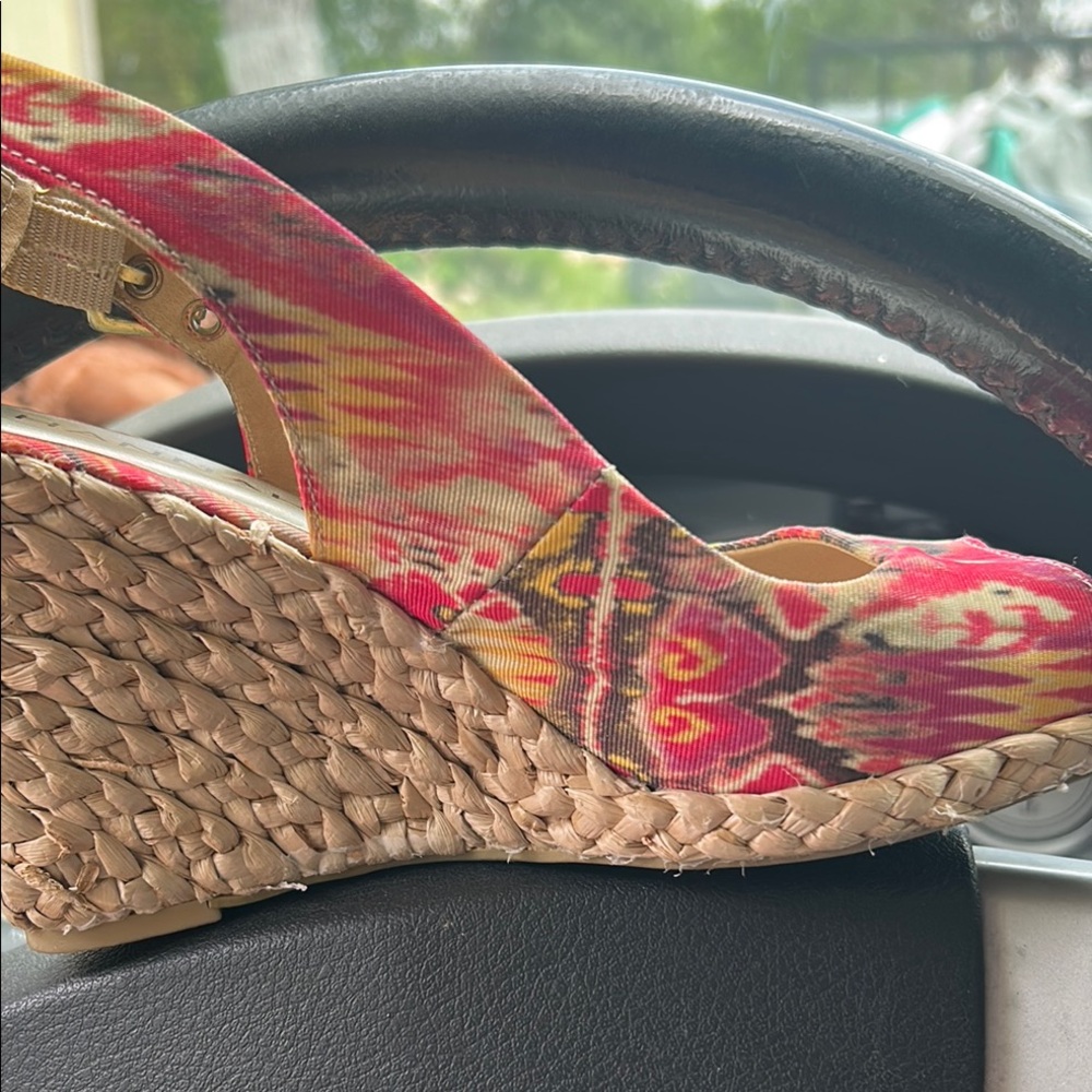 Hannah Red and Tan Wedge Sandals with Textured Platform